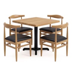 Natural Beechwood Restaurant Table Set with 4 Stackable Chairs