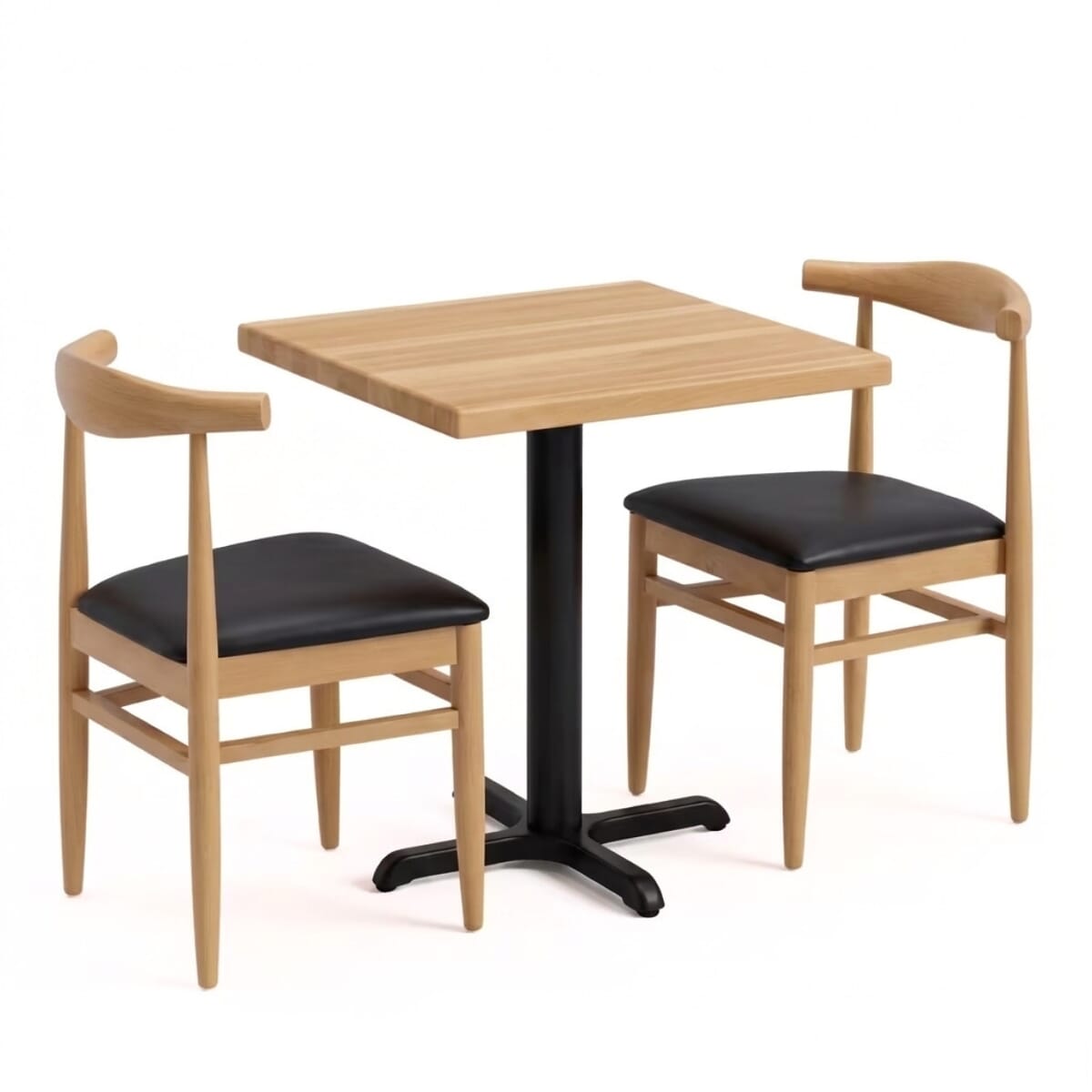 Natural Beechwood Restaurant Table Set with 2 Stackable Chairs