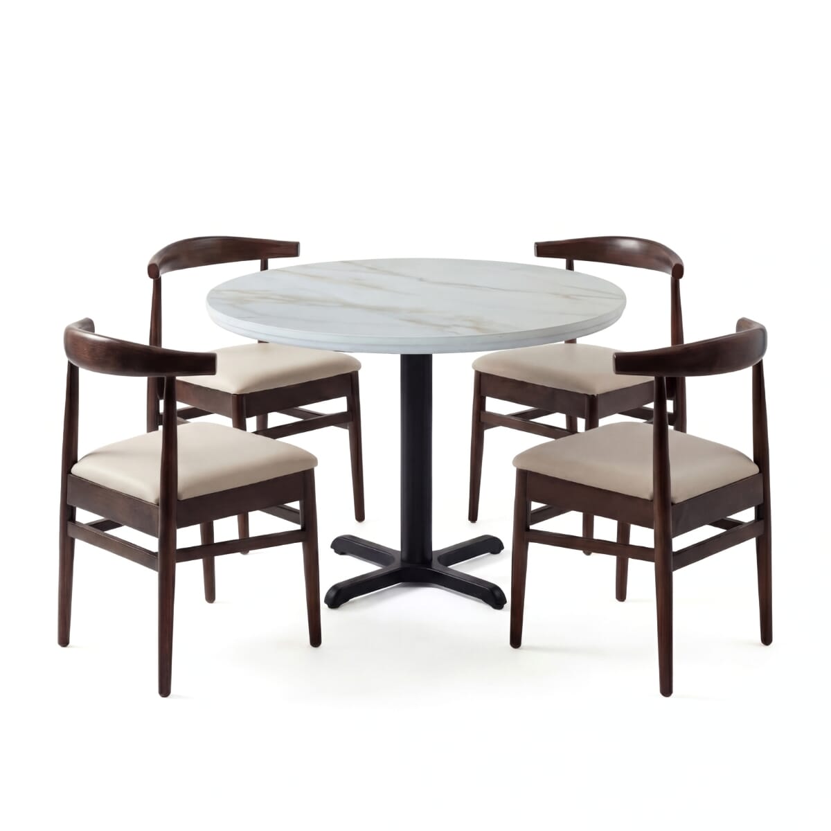 Modern White Sintered Stone Restaurant Table Set with 4 Walnut Chairs