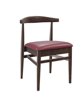 Stackable Antique Walnut Elm Wood Restaurant Chair With Upholstered Seat