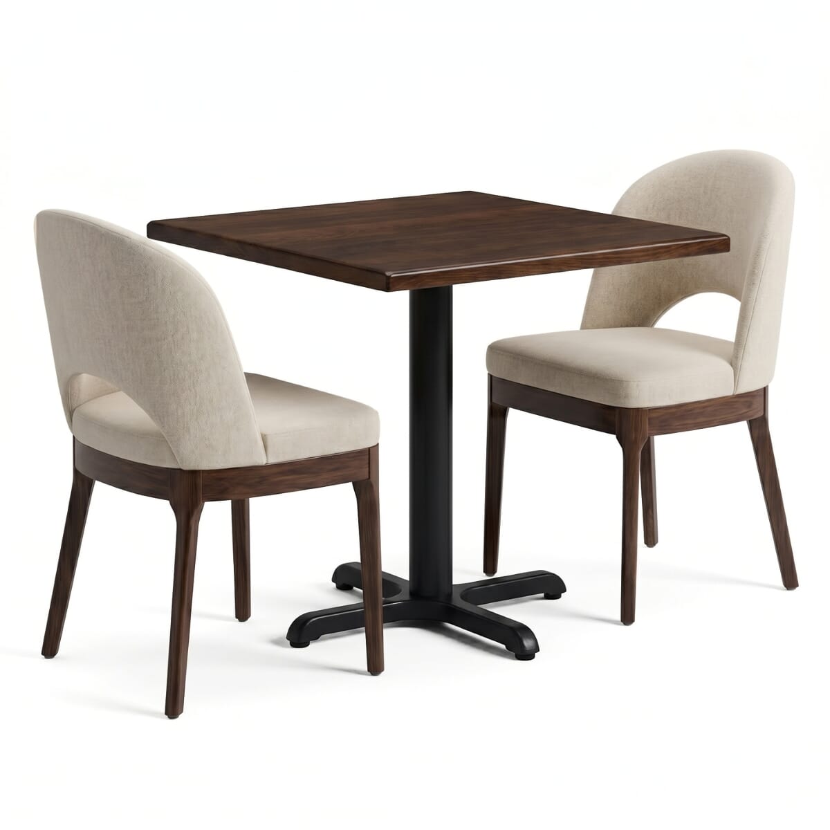 2-Seat Lily Walnut Wood Restaurant Set with Beech Table Top