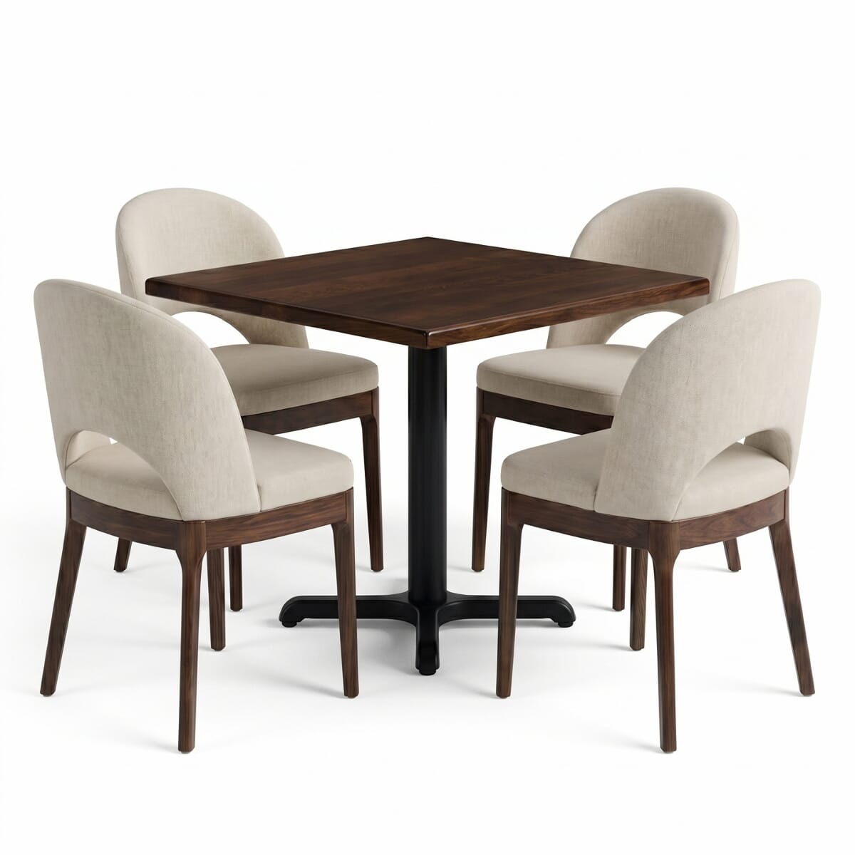 4-Seat Lily Walnut Wood Restaurant Set with Beech Table Top