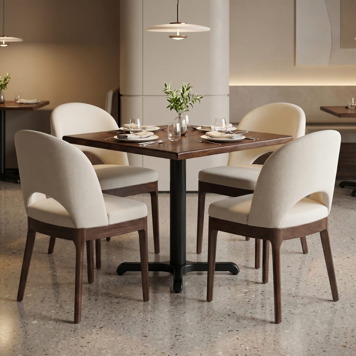 4-Seat Lily Walnut Wood Restaurant Set with Beech Table Top