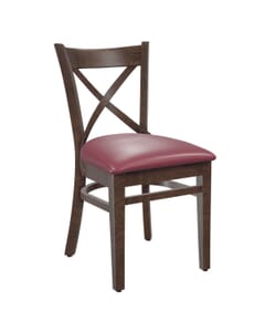 Walnut Wood Farmhouse Cross-Back Commercial Chair with Upholstered Seat (Front)