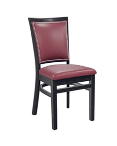 Fully Upholstered Solid Wood Restaurant Side Chair with Nailhead Trim in Mahogany (front)