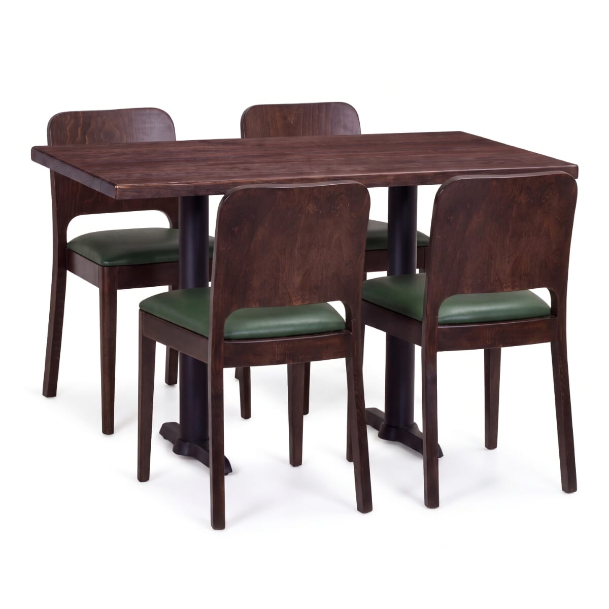 4-Seat Walnut Wood Vertical-Back Restaurant Chair Set with Reclaimed Ash Top
