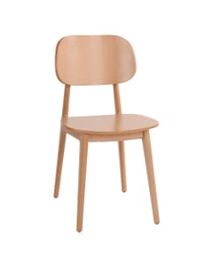 Modern clean design side chair in the natural stain for restaurants cafes and coffee shops front view. Backrest in the form of a bean.