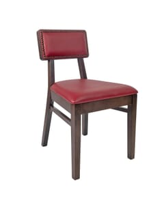 Fully Upholstered Walnut Wood Squared Back Restaurant Chair With Nailhead Trim