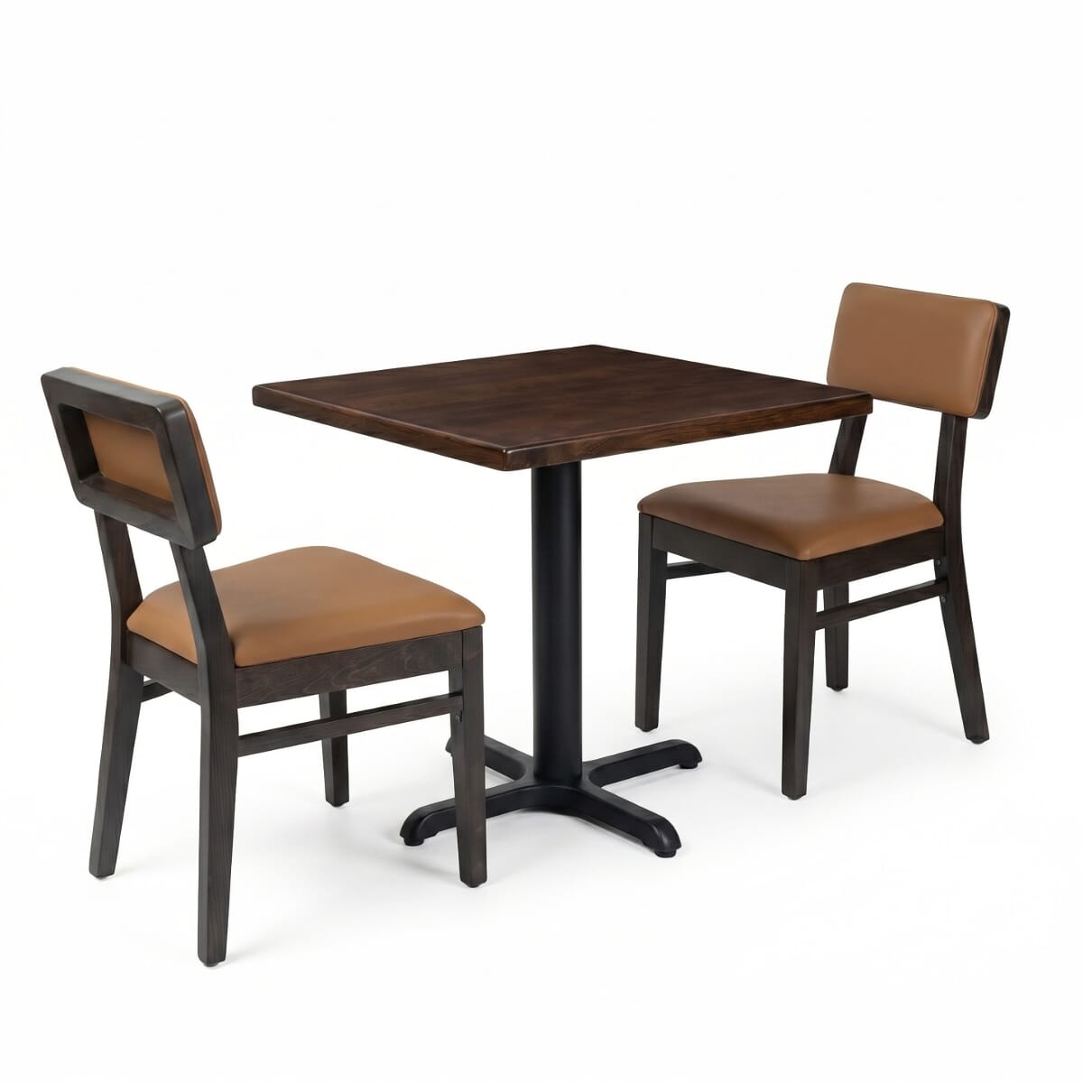 2-Seat Square Back Walnut Restaurant Set with Beech Top