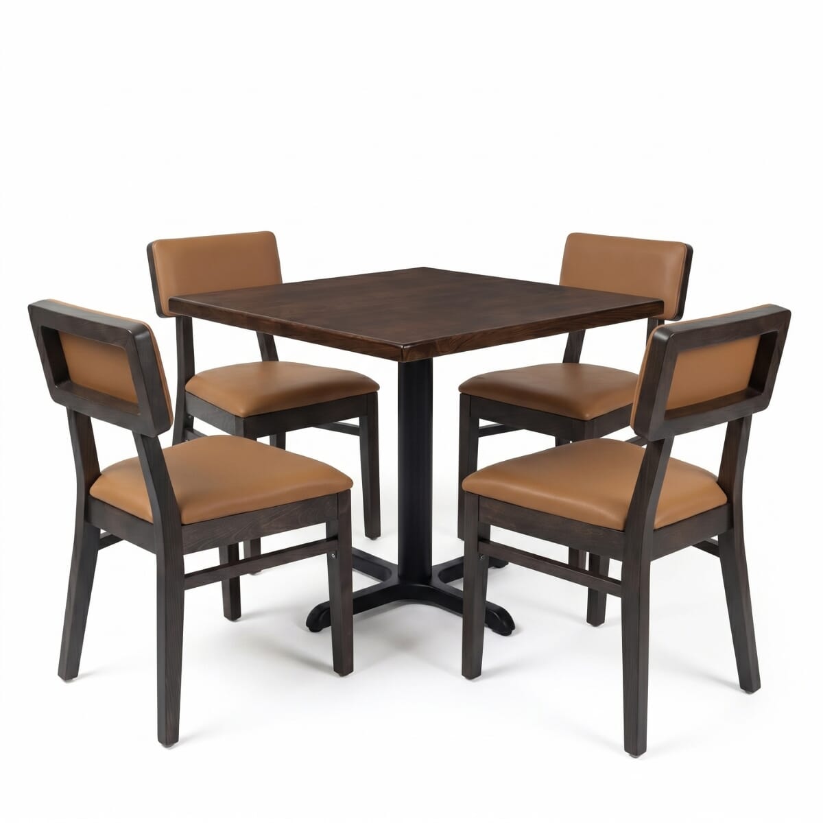4-Seat Square Back Walnut Restaurant Set with Beech Top