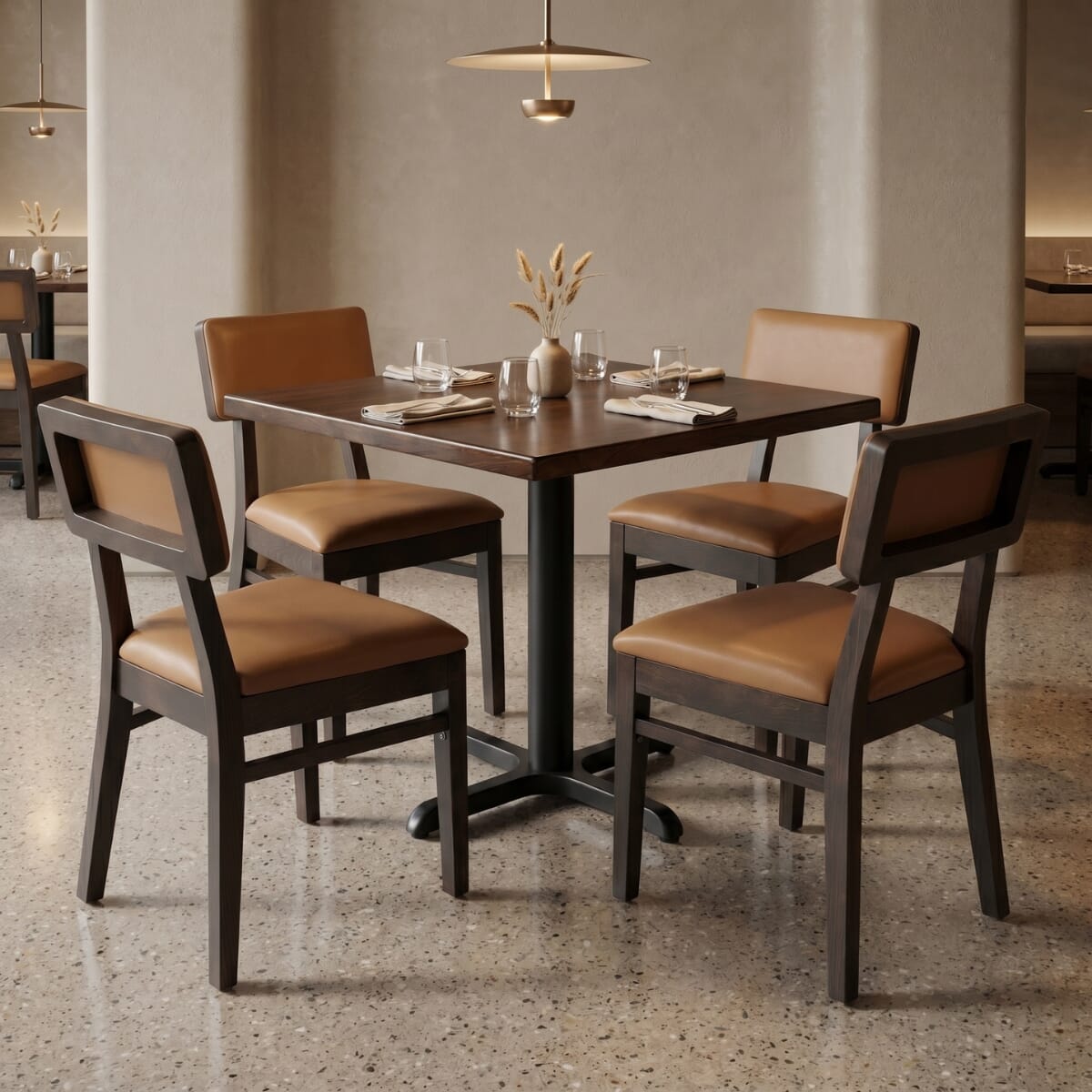 4-Seat Square Back Walnut Restaurant Set with Beech Top