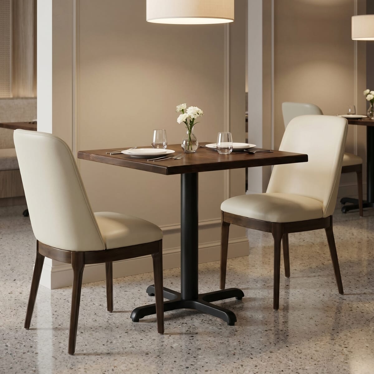 2-Seat Townsend Walnut Restaurant Set with Upholstered Chairs