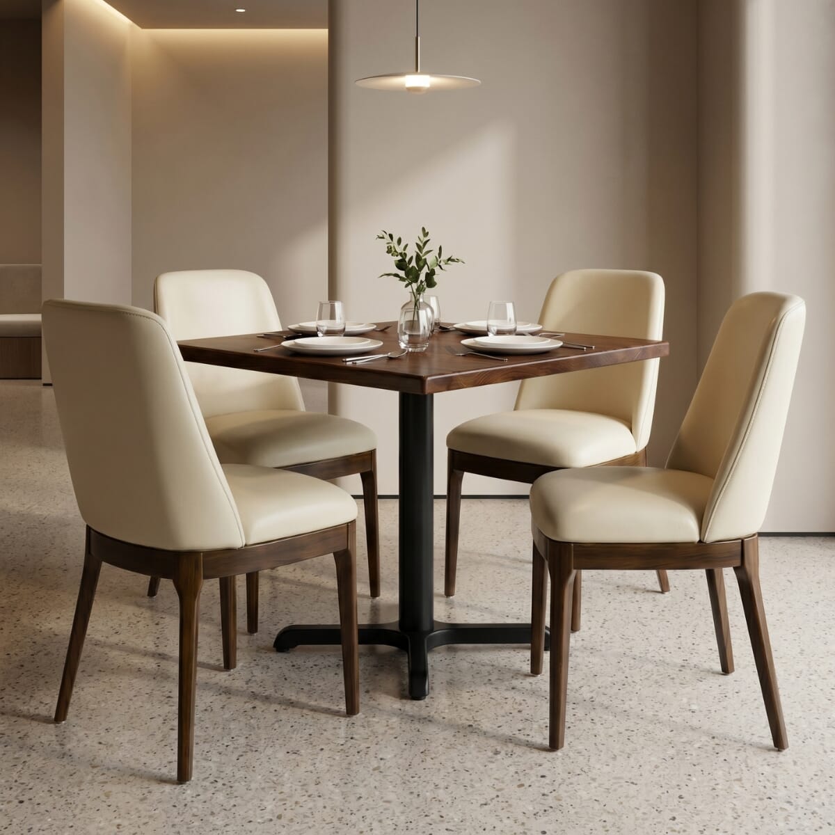 4-Seat Townsend Walnut Restaurant Set with Upholstered Chairs