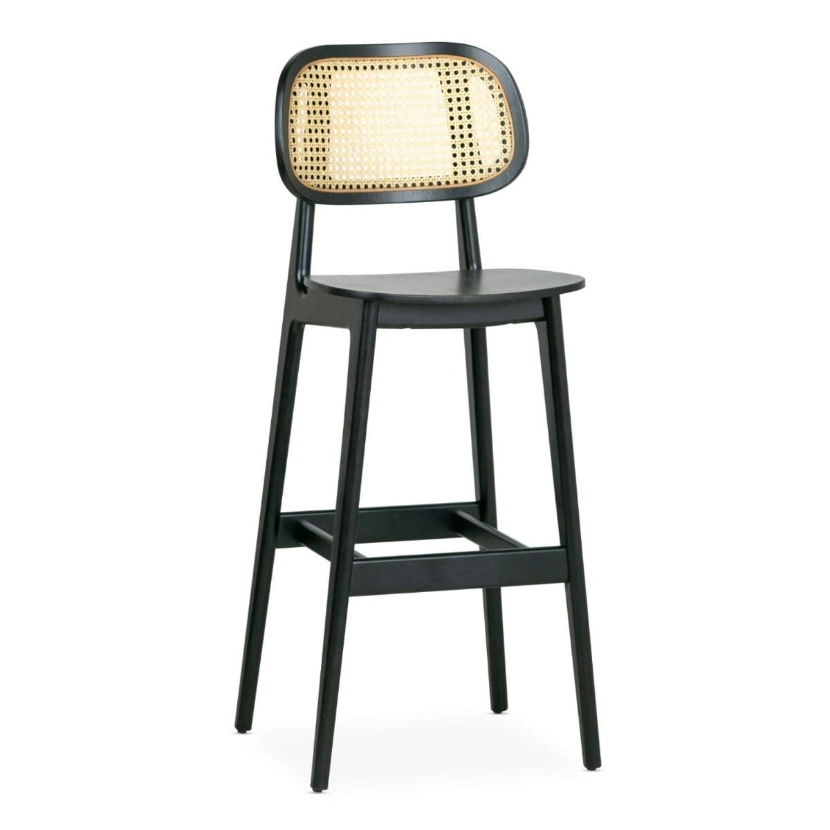 Tefi Restaurant Cane Bar Stool in Black Wood Finish