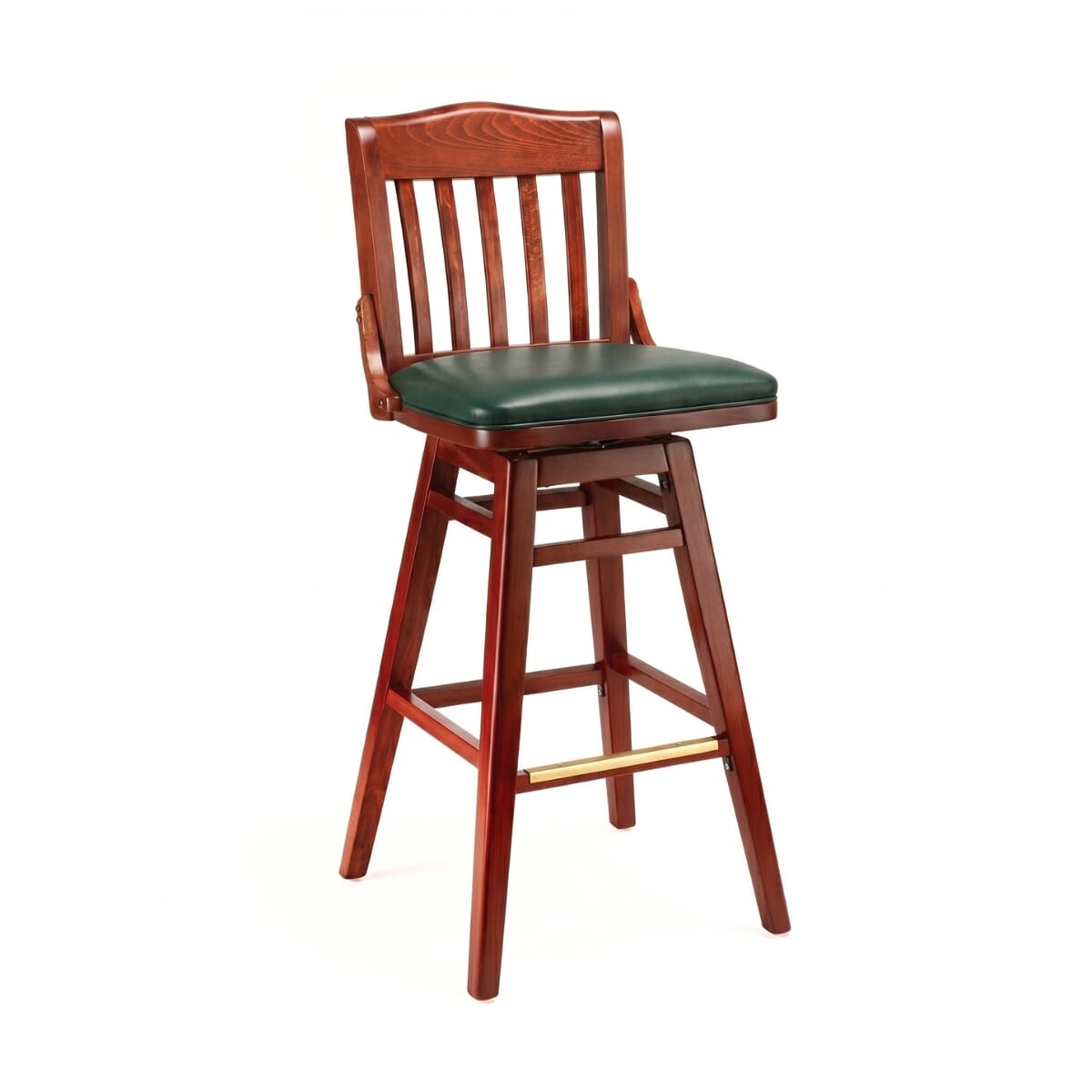 Solid Wood Schoolhouse Restaurant Bar Stool in Dark Mahogany With Swivel Seat