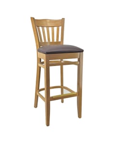 Natural Wood Arched Vertical-Back Commercial Bar Stool with Veneer Seat