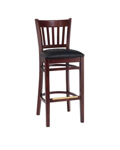Dark Mahogany Wood Vertical-Back Commercial Bar Stool with Upholstered Seat (front)