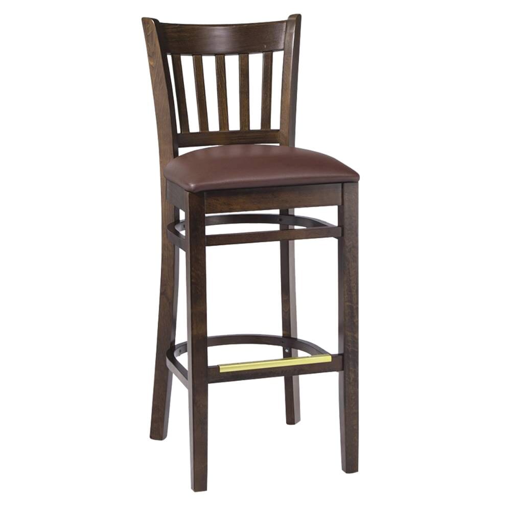 Walnut Wood Vertical-Back Commercial Bar Stool