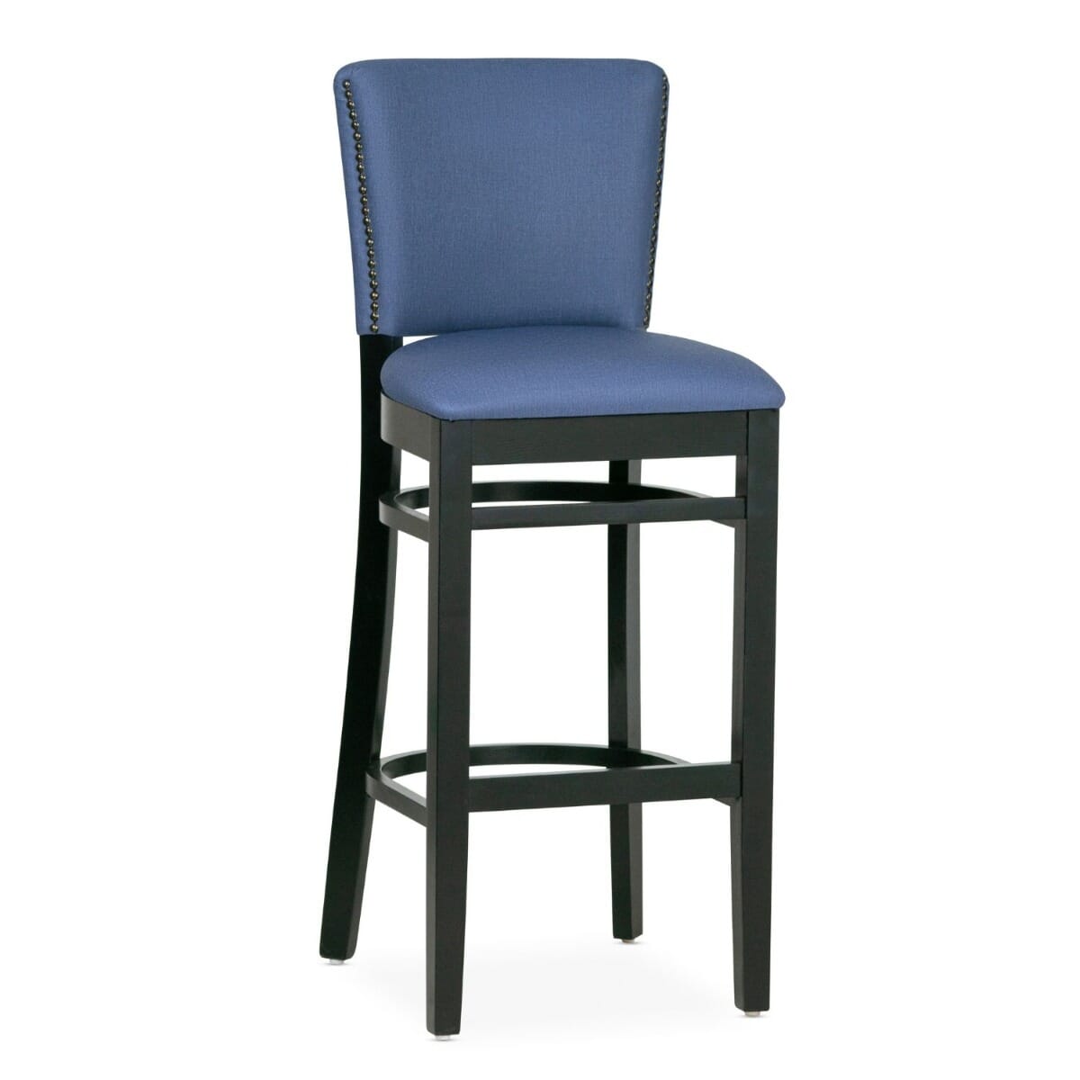 Fully Upholstered Black Beech Wood Restaurant Bar Stool with Custom Vinyl