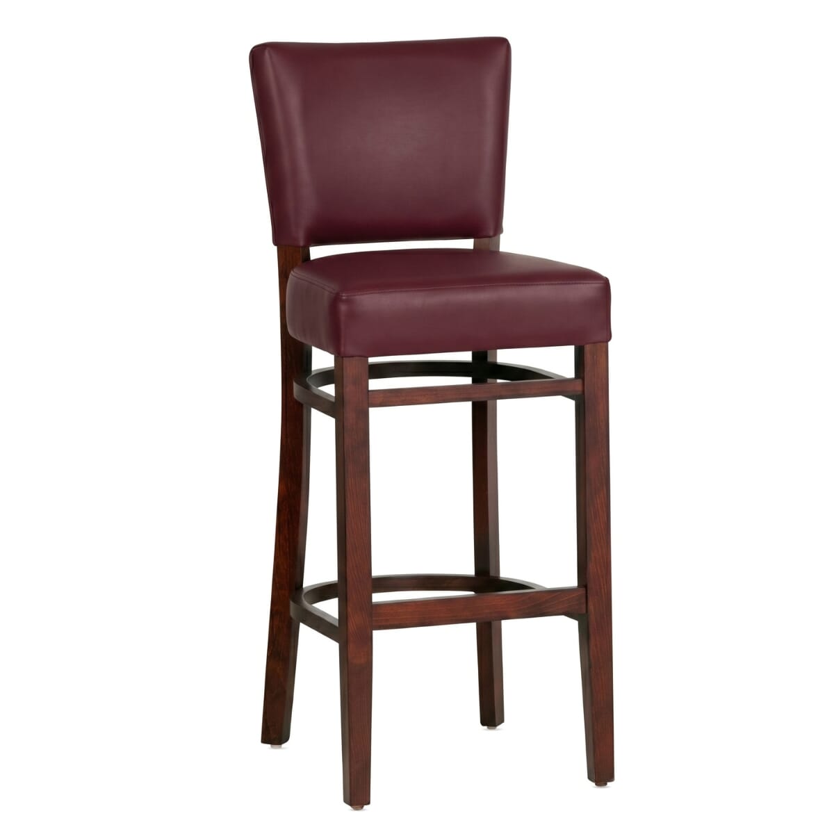 Fully Upholstered Dark Mahogany Beech Wood Bennett Restaurant Bar Stool