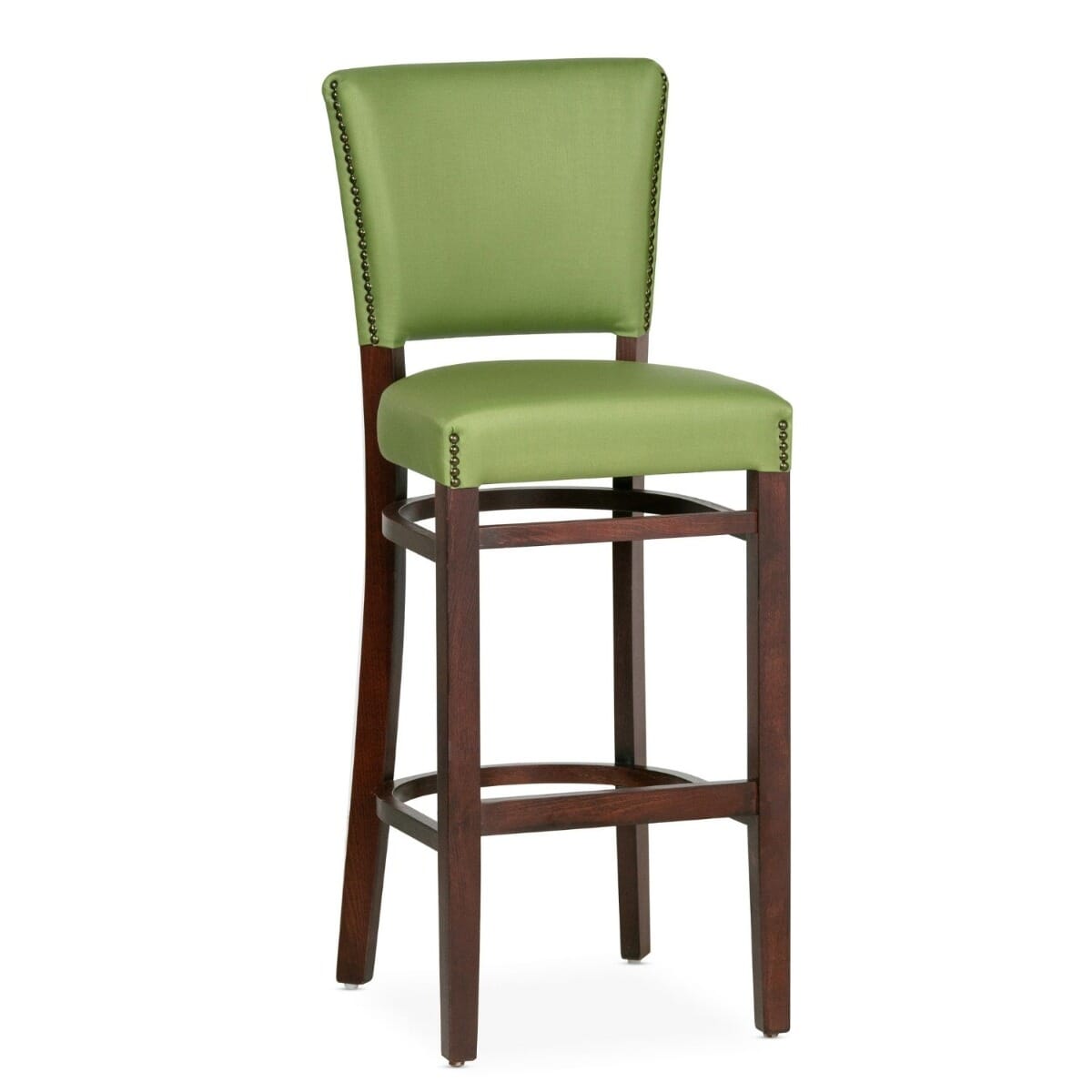 Fully Upholstered Dark Mahogany Beech Wood Bennett Restaurant Bar Stool