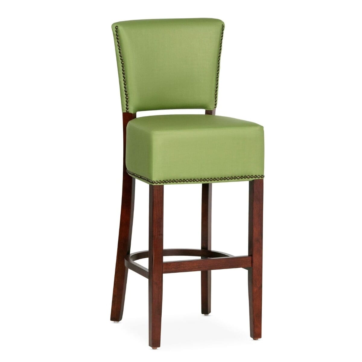 Fully Upholstered Dark Mahogany Custom Faux-Leather Commercial Dining Bar Stool