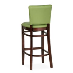 Fully Upholstered Dark Mahogany Beech Wood Restaurant Bar Stool with Custom Vinyl