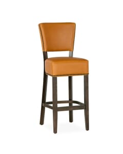 Fully Upholstered Custom Faux-Leather Commercial Dining Bar Stool with Nailhead Trim