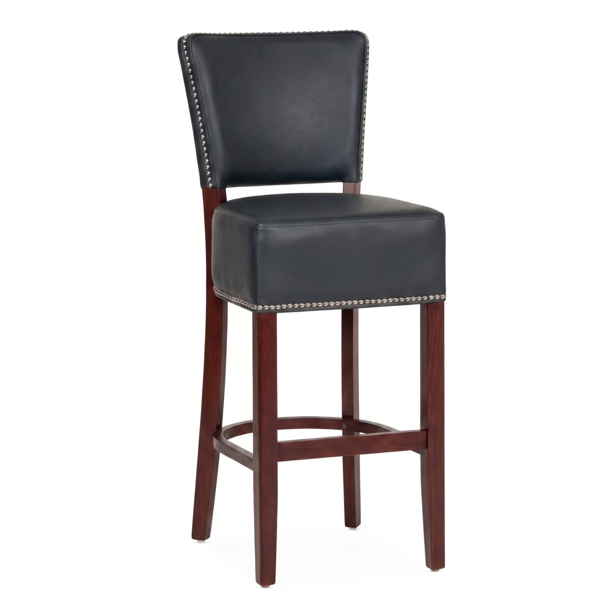 Fully Upholstered Dark Mahogany Custom Faux-Leather Commercial Dining Bar Stool