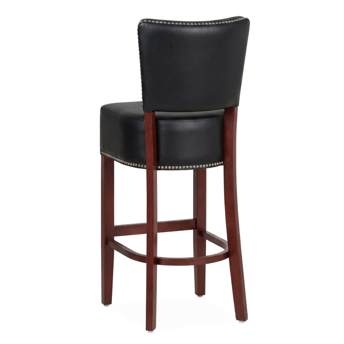 Fully Upholstered Dark Mahogany Custom Faux-Leather Commercial Dining Bar Stool