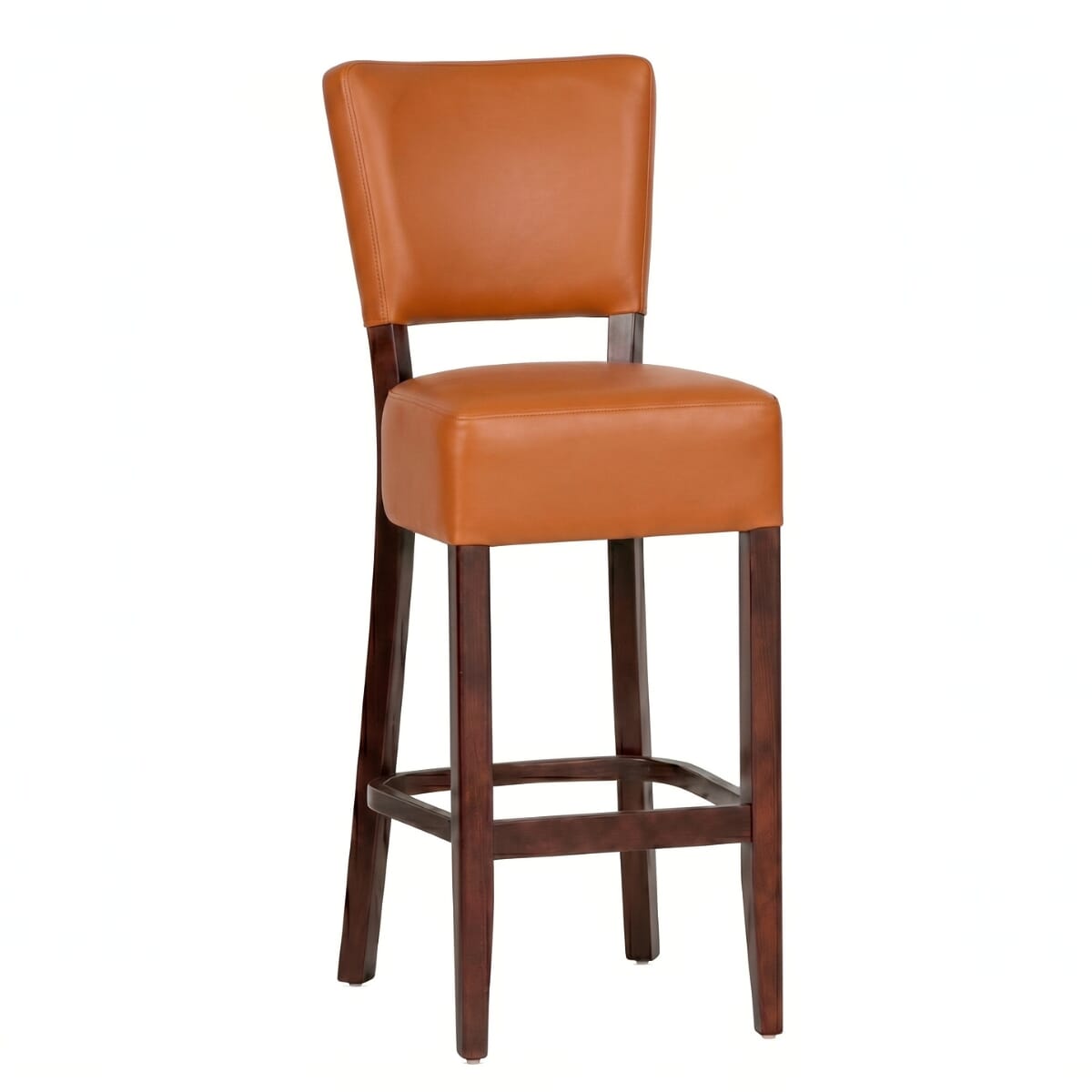 Fully Upholstered Dark Mahogany Custom Faux-Leather Commercial Dining Bar Stool