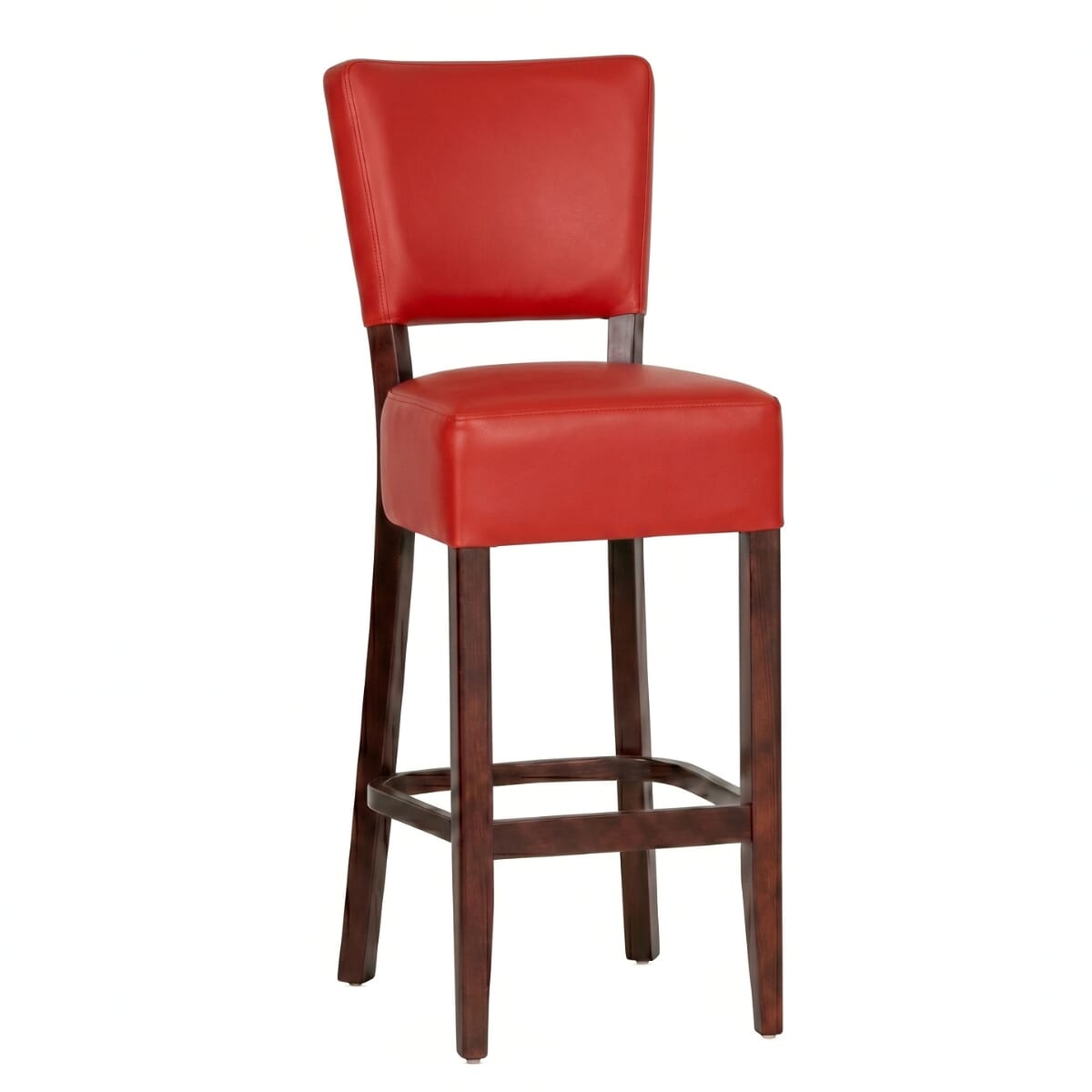 Fully Upholstered Dark Mahogany Custom Faux-Leather Commercial Dining Bar Stool