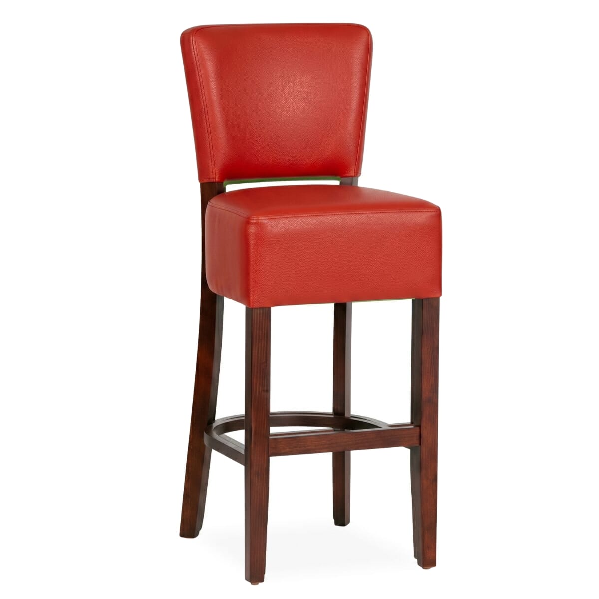 Fully Upholstered Dark Mahogany Custom Faux-Leather Commercial Dining Bar Stool