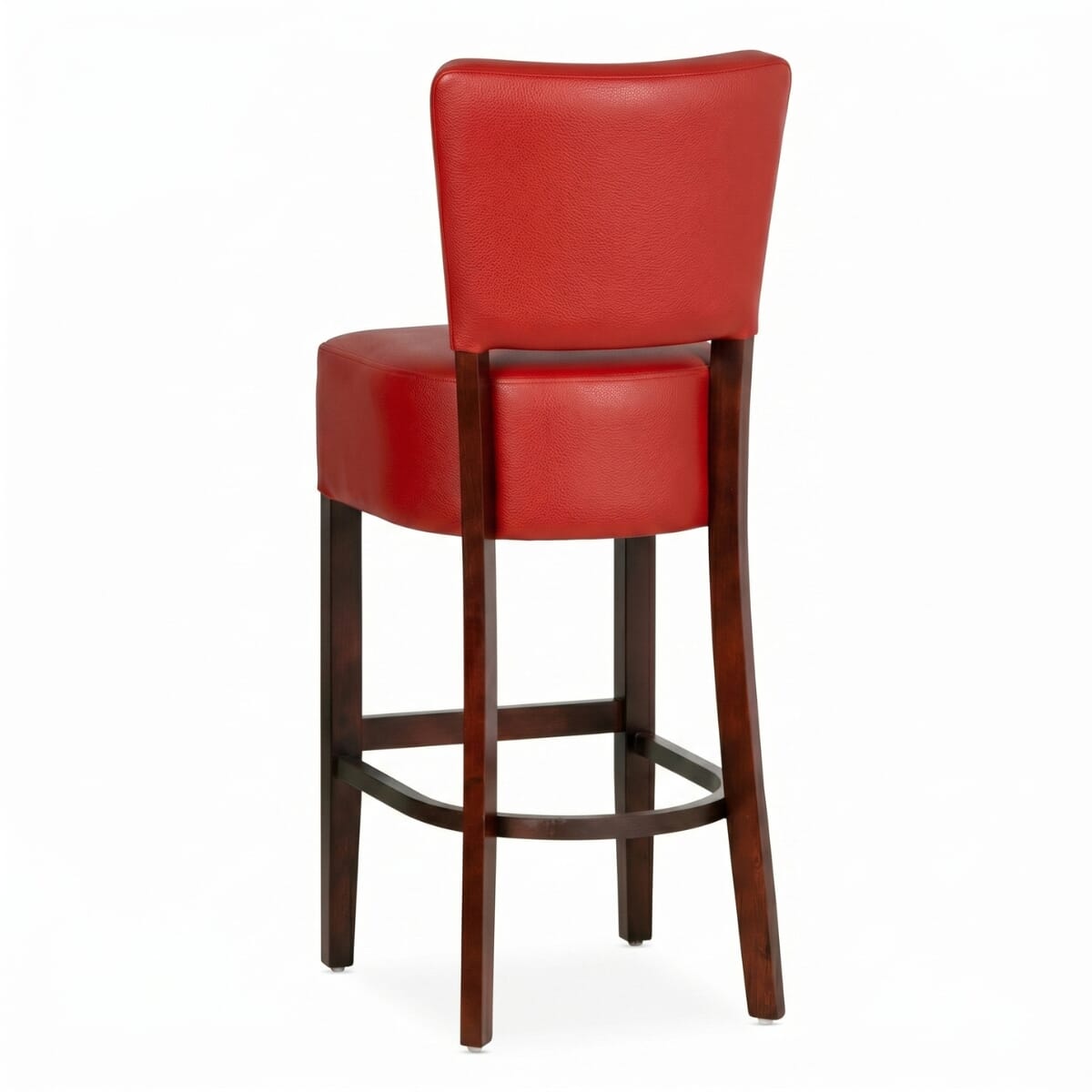 Fully Upholstered Dark Mahogany Custom Faux-Leather Commercial Dining Bar Stool