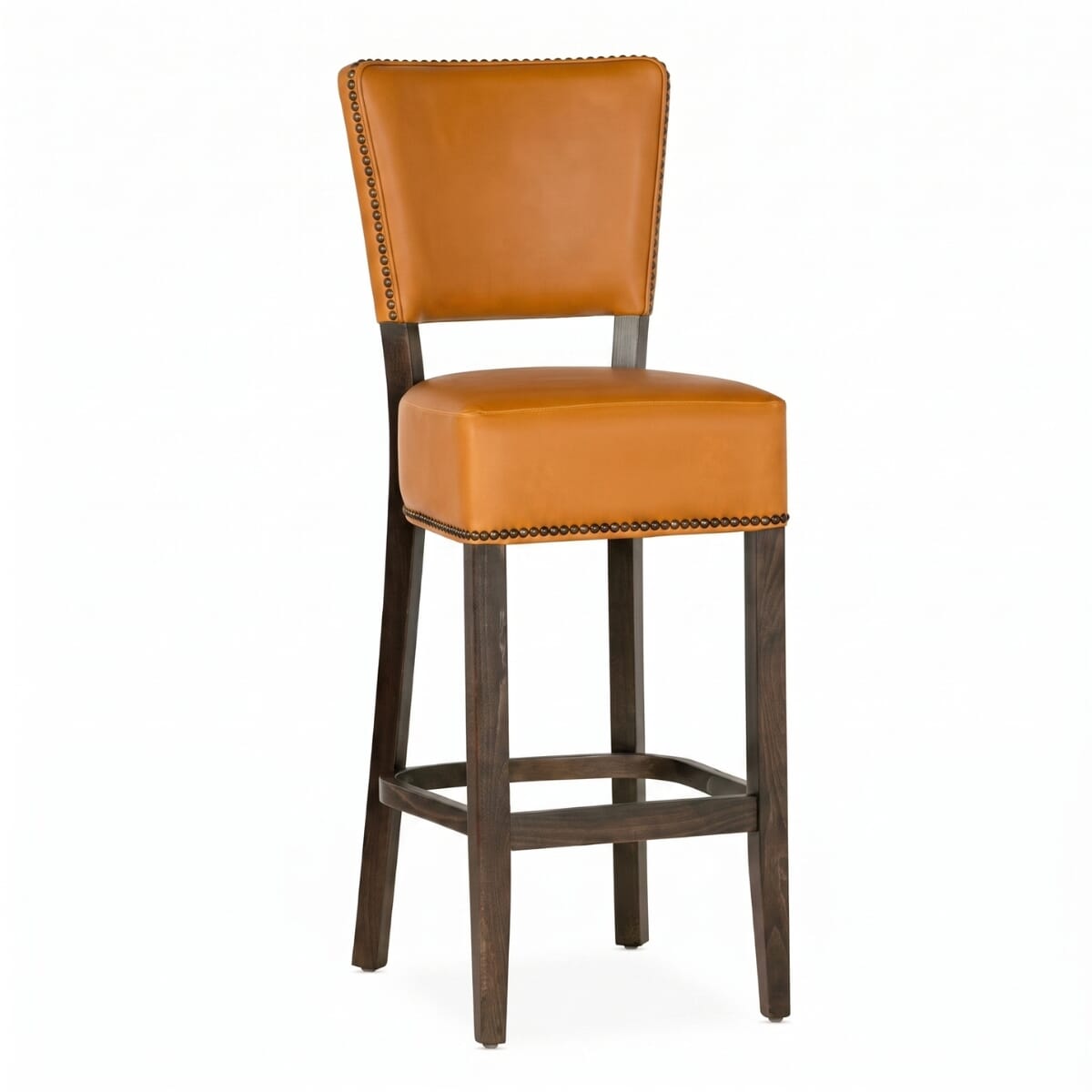 Fully Upholstered Walnut Custom Faux-Leather Commercial Dining Bar Stool