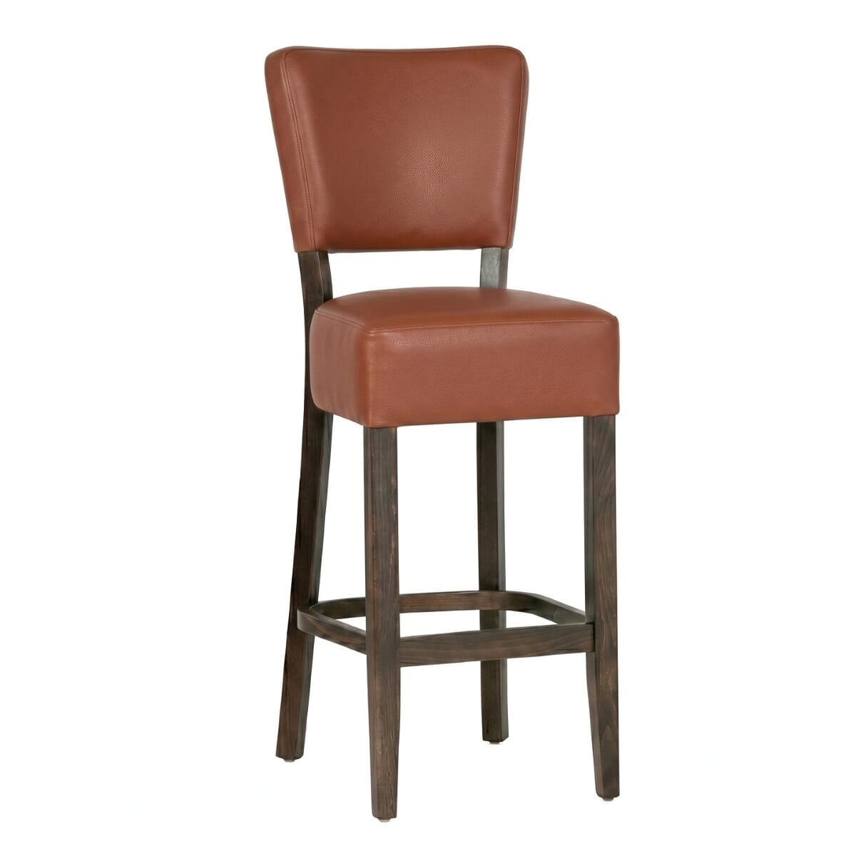 Fully Upholstered Walnut Custom Faux-Leather Commercial Dining Bar Stool