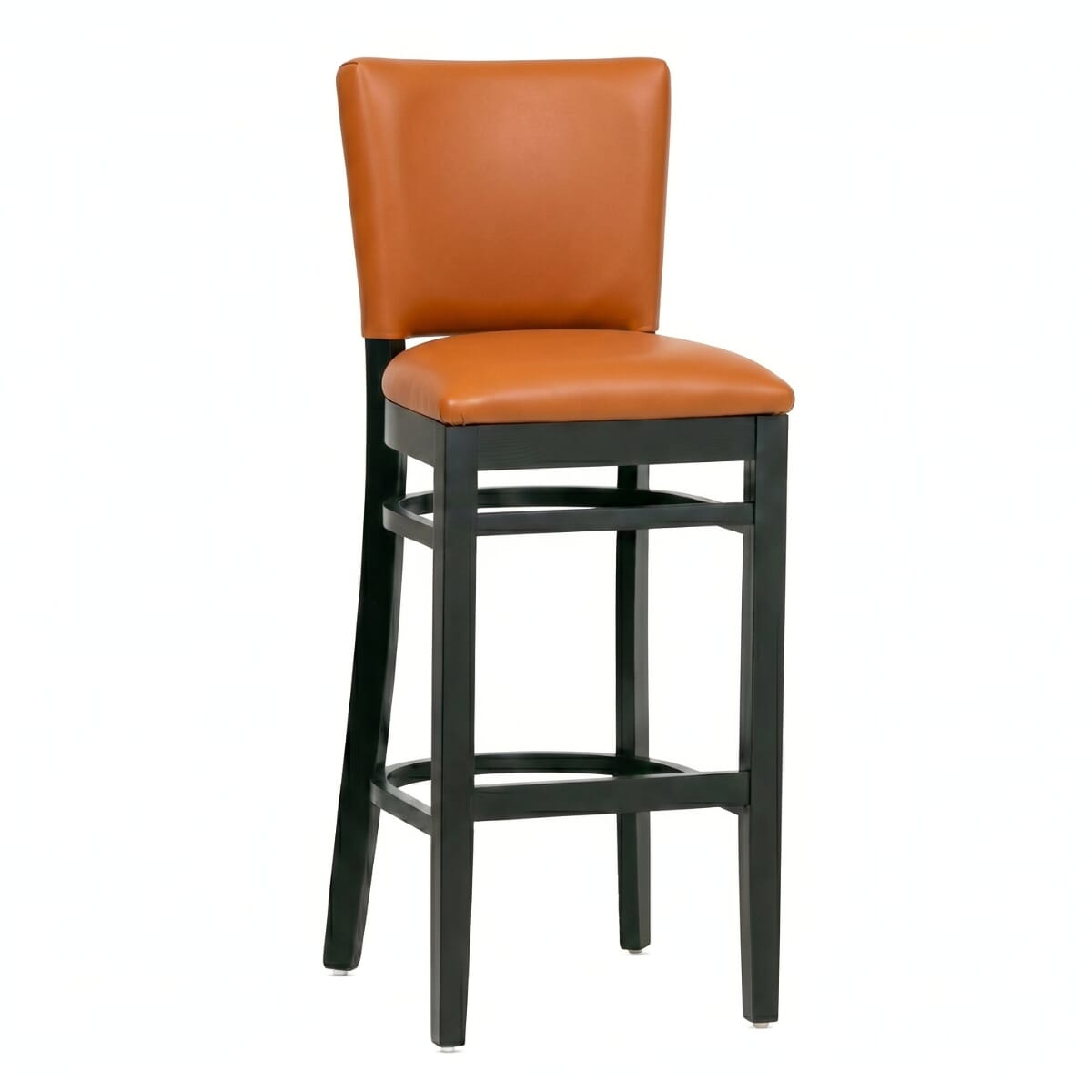 Fully Upholstered Black Beech Wood Restaurant Bar Stool with Custom Vinyl
