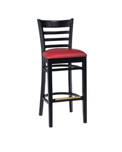 Black Wood Ladderback Commercial Bar Stool with Upholstered Seat (front)