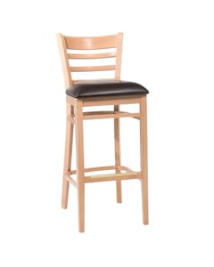 Natural Wood Ladderback Commercial Bar Stool with Upholstered Seat (front)