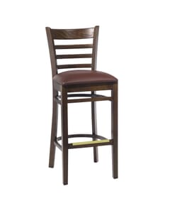 Walnut Wood Ladderback Commercial Bar Stool with Upholstered Seat (front)