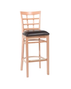 Natural Wood Lattice-Back Restaurant Bar Stool with Upholstered Seat (front)