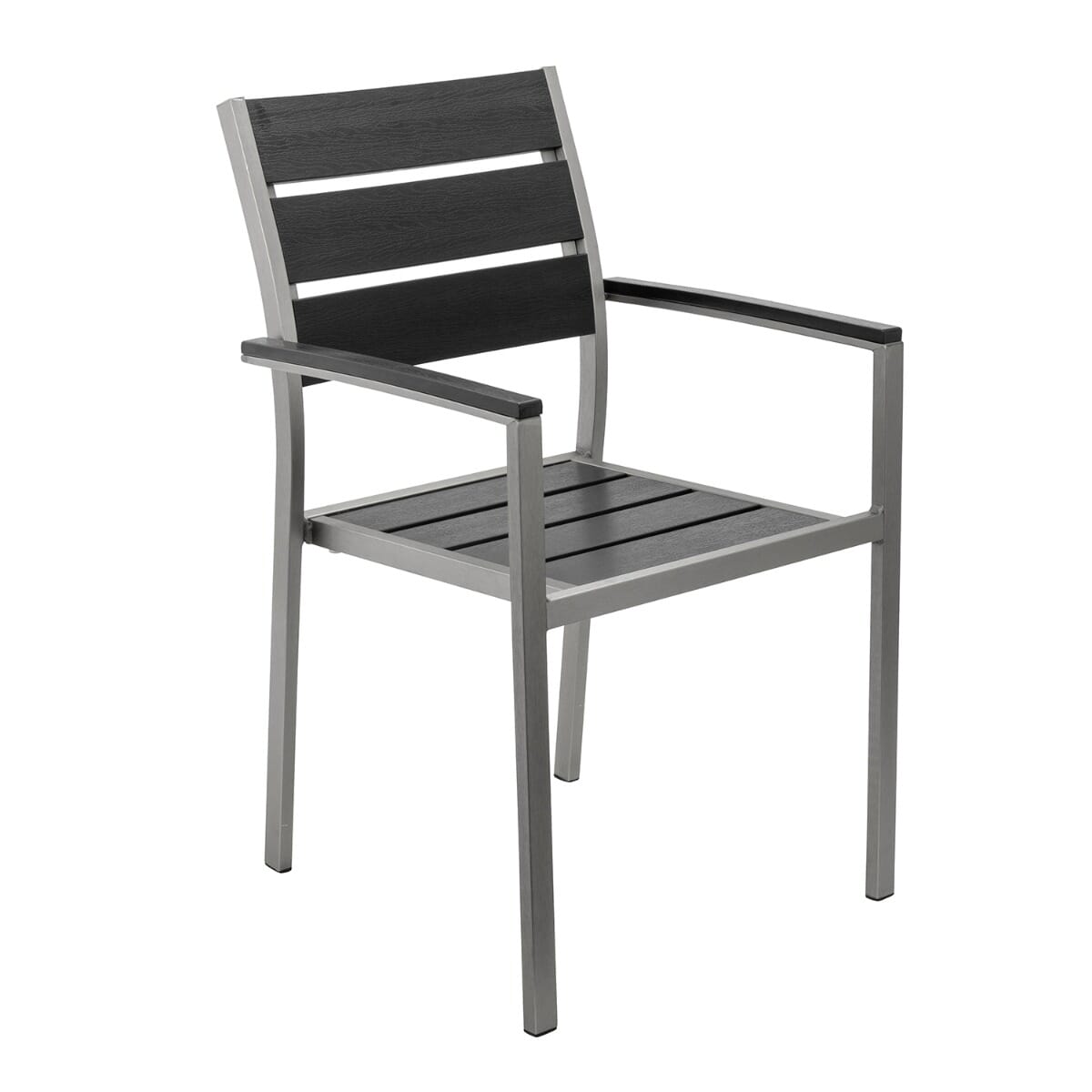 Black metal restaurant stack cheap chair with aluminum slats