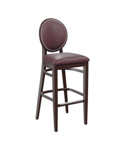 Fully Upholstered Espresso Wood Round Back Restaurant Bar Stool with Nailhead Trim (front)