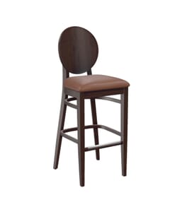 Walnut Wood Round Back Restaurant Bar Stool with Upholstered Seat (front)