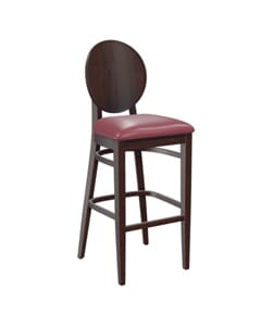Walnut Wood Round Back Restaurant Bar Stool with Upholstered Seat (front)