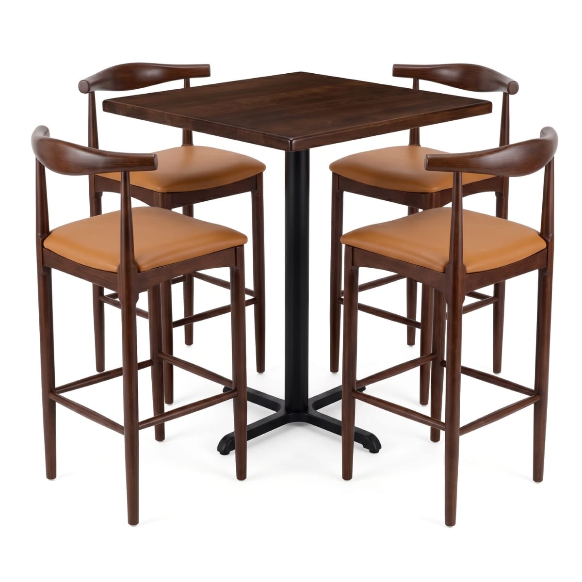 4-Seat Antique Walnut Elm Restaurant Bar Set