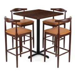 4-Seat Antique Walnut Elm Restaurant Bar Set