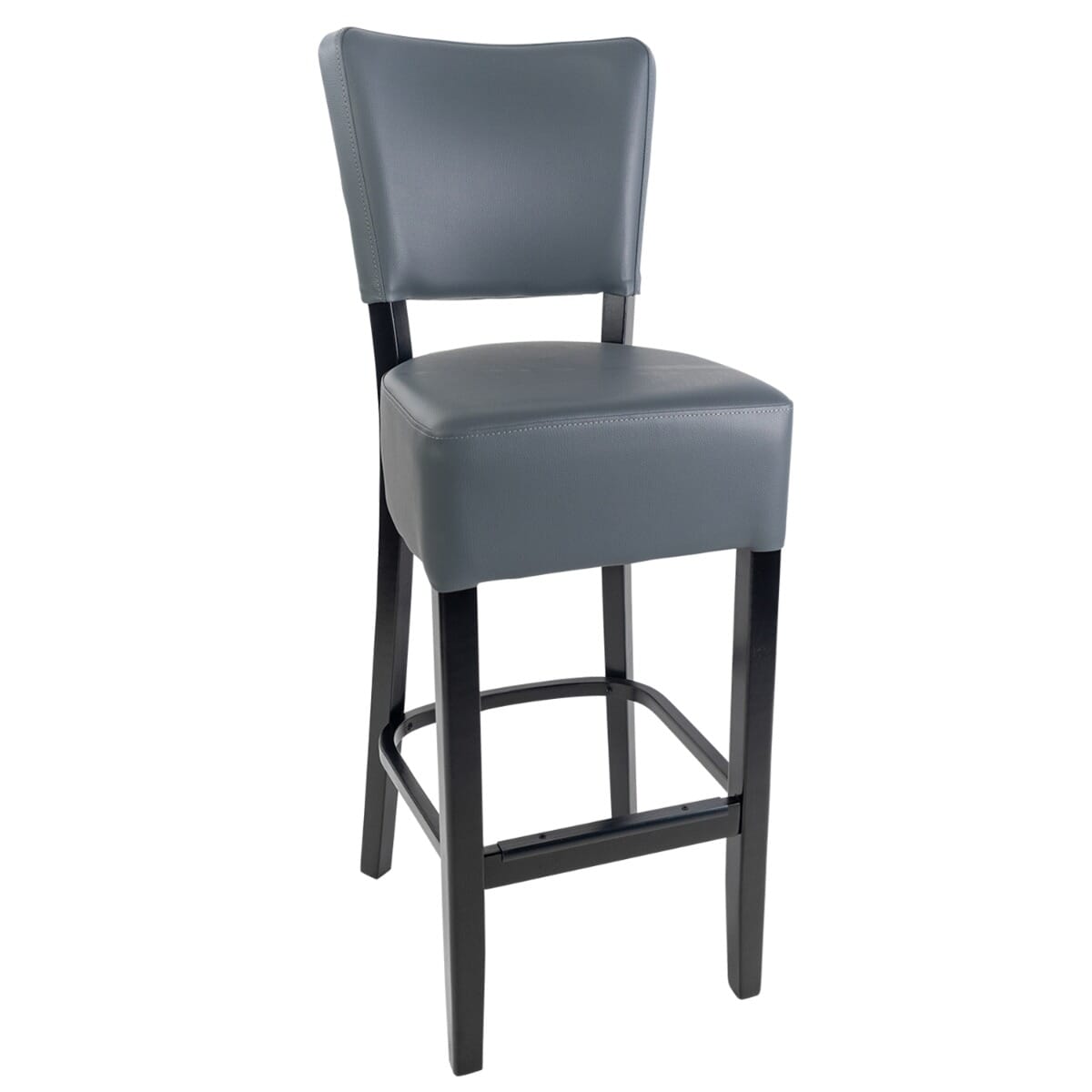 Fully Upholstered Faux Leather Commercial Dining Bar Stool In Grey Vinyl