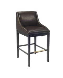 Black Wood Bentley Restaurant Bar Stool with Brown Vinyl Seat, Back, and Sides with Nail Trim (front)