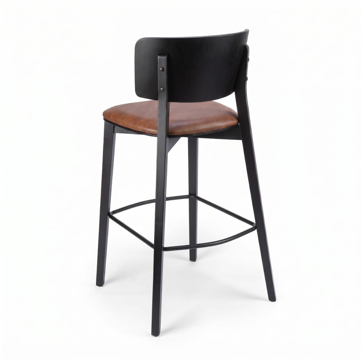Ezra Solid Wood Upholstered Restaurant Bar Stool with Wood Back in Black